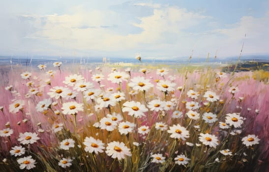 Sunlit Meadow in Bloom: A Colorful Floral Impressionism Painting on Canvas