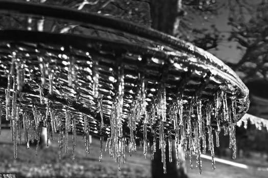 Monochrome image of icicles cought in the early morning rays at Mahai Campsite in the Drakensberg South Africa