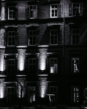 Beatiful Photgraph of ancient building in graz at night with ambient light. High quality photo