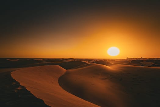 The dunes of Maspalomas on Gran Canaria at sunset. High quality photo