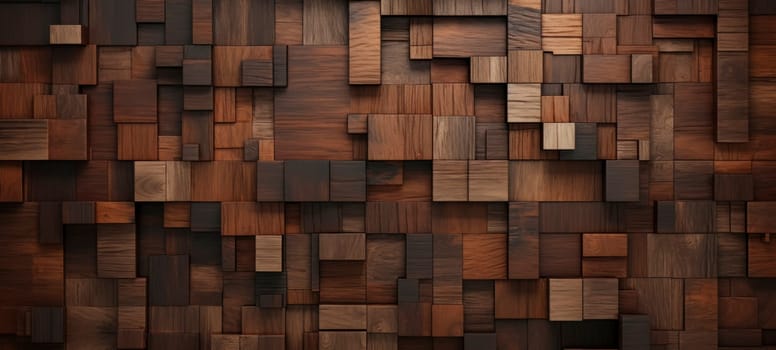 An intricate background of wooden blocks with varying sizes and shades creating an abstract pattern.