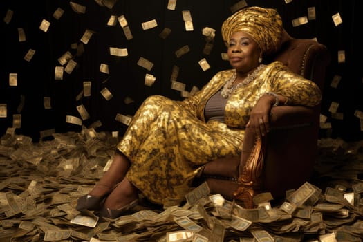 Billionaire on Huge Pile of Banknotes Rich and Prosperity Comeliness