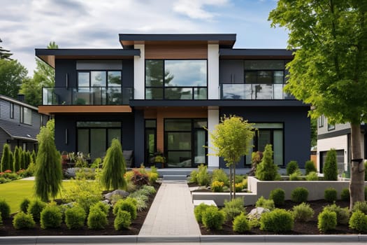 Model of a modern townhouse with green spaces. The concept of comfortable housing.
