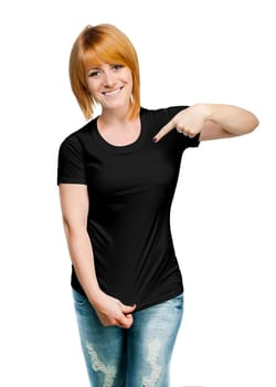 Young beautiful women posing with blank black shirts. Ready for your design