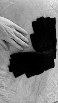 black gloves, clothing, female hand, fabric autumn winter objects. High quality photo
