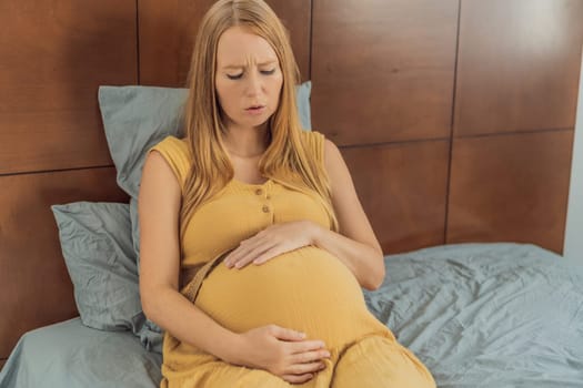 Expectant woman experiences discomfort, feeling unwell during pregnancy.