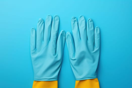 Blue protective gloves, an element of workwear on a blue background.