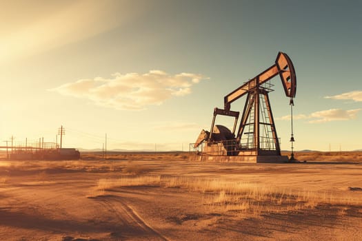 Abandoned oil pump in a field. Oil industry.