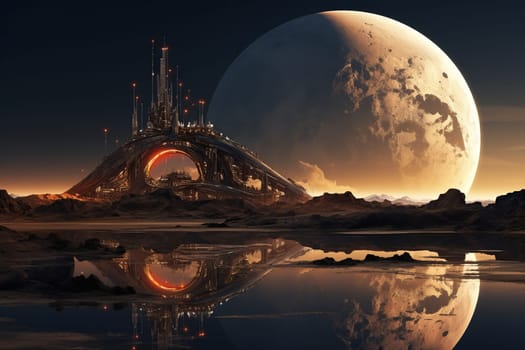 Futuristic station of the future for mining on the moon, another planet.