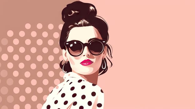 Stylized illustration of a woman with a fashionable updo and sunglasses in a retro-inspired design - Generative AI