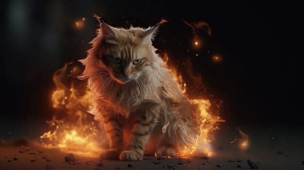 A cat enveloped in flames, exuding a mythical aura - Generative AI