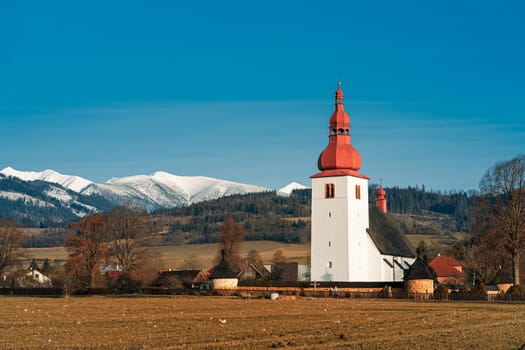 Small church in mountains valley, Demanovska Dolina village in Low Tatras, Slovakia