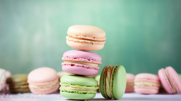 Macaroons on a beautiful background. high resolution selective focus. Generative AI,