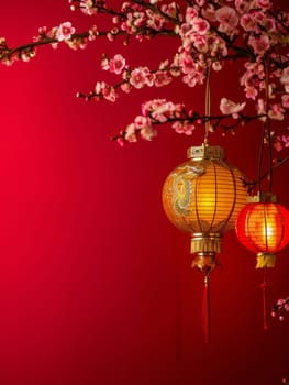 Chinese Red Lanterns on red background. Happy chinese new year concept.