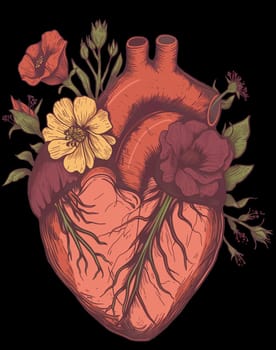 Hand Drawn Illustration of Flower Blooming Heart. Valentine's Day T-shirt and Print Template, Png on Transparent Background.