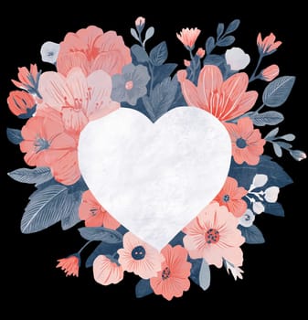 Hand Drawn Illustration of Flower Blooming Heart. Valentine's Day T-shirt and Print Template, Png on Transparent Background.