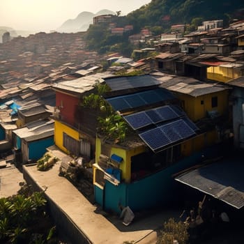 photovoltaic solar panels on slum hood for clean and cheap energy illustration generative ai