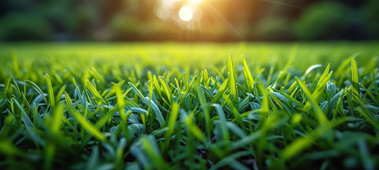 Green grass and sunlight banner background.