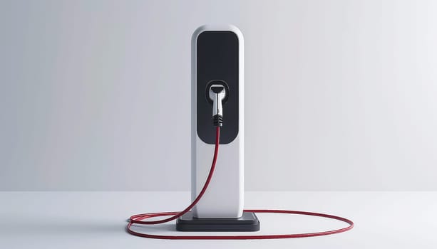 Electric car charging station on white background. Fast electric car charger green energy environment friendly driving vehicle station. Modern transport fuel of future. Minimal design power unit Copy space minimalism