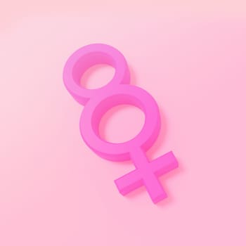 Celebration of women's day. Symbol of women. Eight sign on a purple background. Concept of women's rights, feminism and empowerment. 3D rendering.