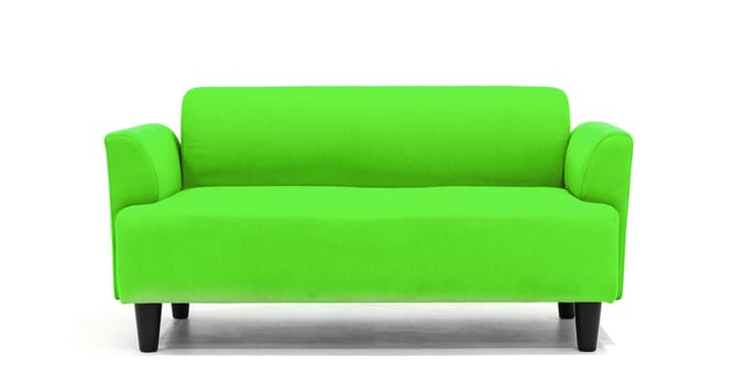 Green Scandinavian style contemporary sofa on white background with modern and minimal furniture design for stylish living room. uds