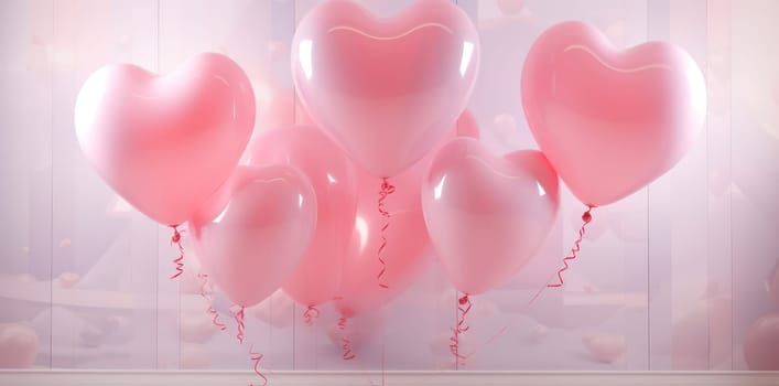 Colorful Festive Celebration: A Delightful Mix of Love, Joy, and Surprises with Vibrant Balloons, Confetti, and Gifts on a Background Wall