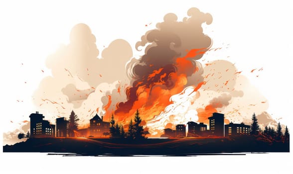 Raging Inferno: A Fiery Destruction of Nature's Serenity, engulfed in Danger and Chaos amidst a Burning Landscape