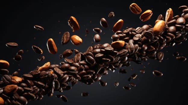 Roasted Caffeine Kick: A Close-Up Capture of Fresh, Aromatic Coffee Beans on a Wooden Table