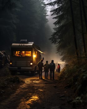 Forest Camping by Firelight. adventure. High quality photo