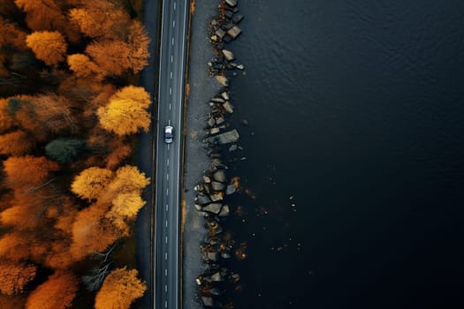 Aerial view of road in forest. High quality photo