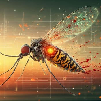 genetically modified macro closeup of nano robot engineered weapon mosquito in action concept design depopulation evil plan generative ai art