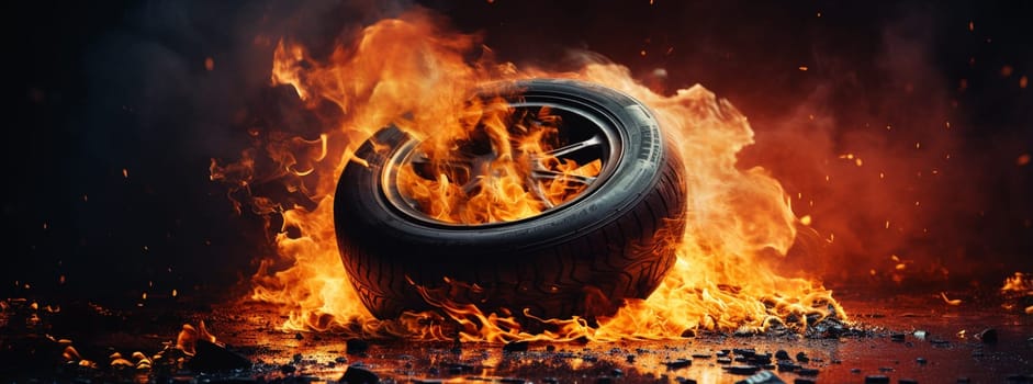 photo of black smoked and burning tire. High quality photo