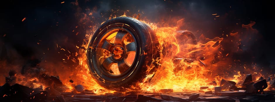 photo of black smoked and burning tire. High quality photo