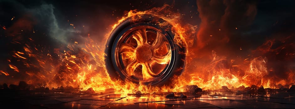 photo of black smoked and burning tire. High quality photo
