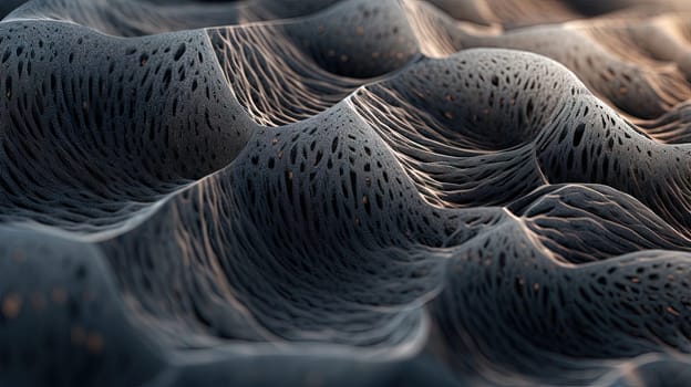 Scientific abstraction with futuristic textured tissue waves. Tech background with close-up wave bio texture. Generated AI