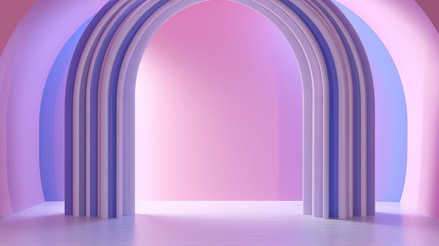 Abstract pink room with arch. Surreal architectural abstraction in pastel colors. Generated AI