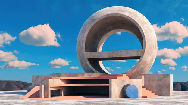 Abstract architecture surreal building. Dream scene with epic architectural abstraction under the blue sky. Generated AI