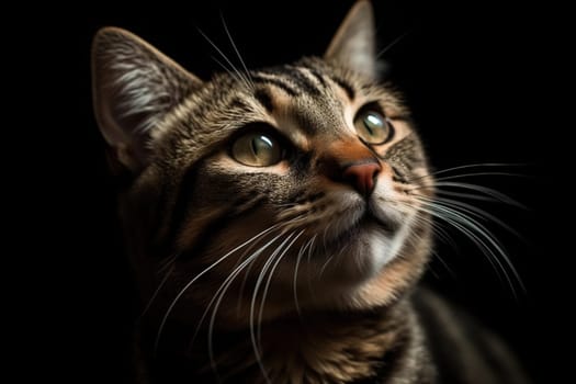 Portrait of the cute cat staring. Beautiful kitten looking deep. Generated AI