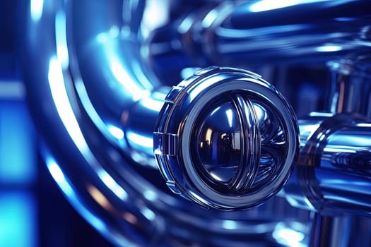 Abstract chrome pipes composition. Industry themed background with shiny metallic connected pipes. Generated AI