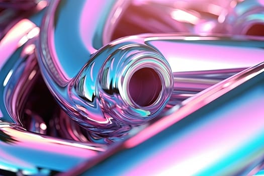 Abstract chrome pipes composition. Industry themed background with shiny metallic connected pipes. Generated AI