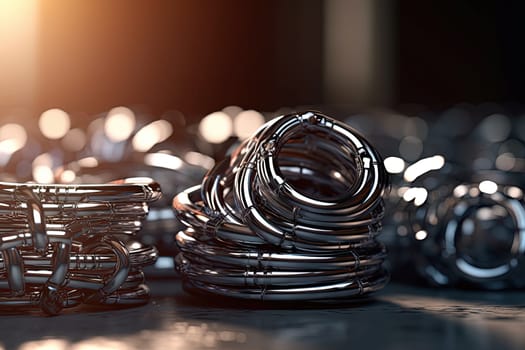 Abstract chrome pipes composition. Industry themed background with shiny metallic connected pipes. Generated AI