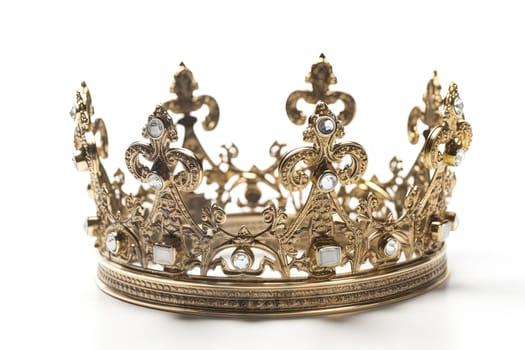 Beautuful shiny crown with medieval ornament and jeewelry. Ancient king or quenn crown. Generated AI