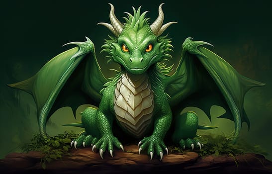 Young green dragon, mysterious creature from farytales and symbol of 2024 lunar year in Chinese calendar. Generated AI