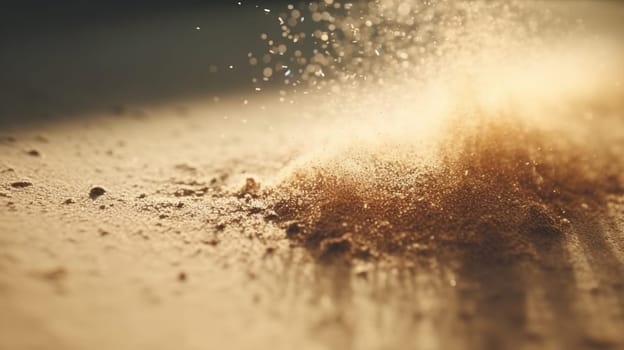 Dust particles sprayed by the wind. Sand on the ground or dust on the floor. Generative AI