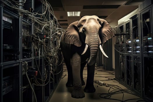 Elephant in the server room. Concept of the big data and digital fragility. Generated AI