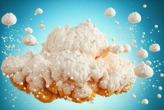Abstract foam clouds with splashing forms and drops. Colorful foam cloud background. Generated AI