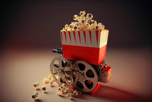 A box of popcorn. Movie theater themed popcorb package. Generative AI