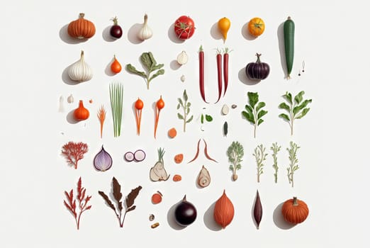 Fresh vegetables for cooking. Set of juicy vegetables on white background. Generated AI