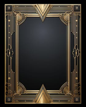 Golden art deco frame with ornament. Retro golden art deco or art nouveu frame in roaring 20s style. Generative AI