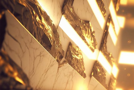 Abstract marble room with shiny lights. Interior view with marble background and scenic lightning. Generated AI